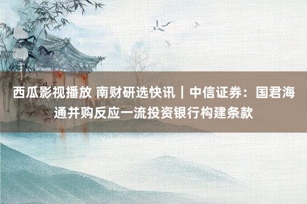 西瓜影视播放 南财研选快讯｜中信证券：国君海通并购反应一流投资银行构建条款