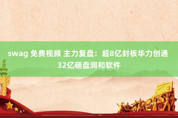 swag 免费视频 主力复盘：超8亿封板华力创通 32亿砸盘润和软件