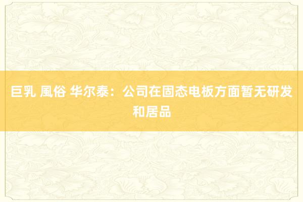 巨乳 風俗 华尔泰：公司在固态电板方面暂无研发和居品